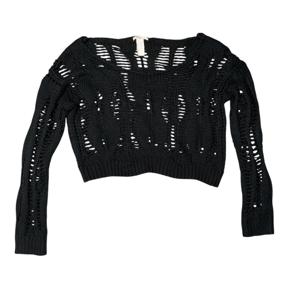 Hendi Black Net Knit Women's Cropped See Through Sweater Small